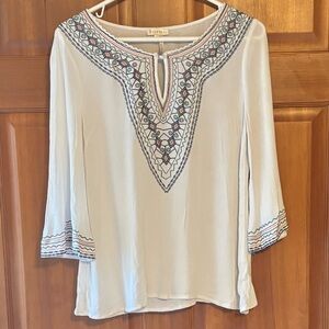 Embroidered White Blouse with Geometric Patterns